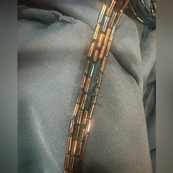 Laurence Kazar Vintage Dress Size XL Emerald Green Sequin Silk Spaghetti Straps - Picture 8 of 15